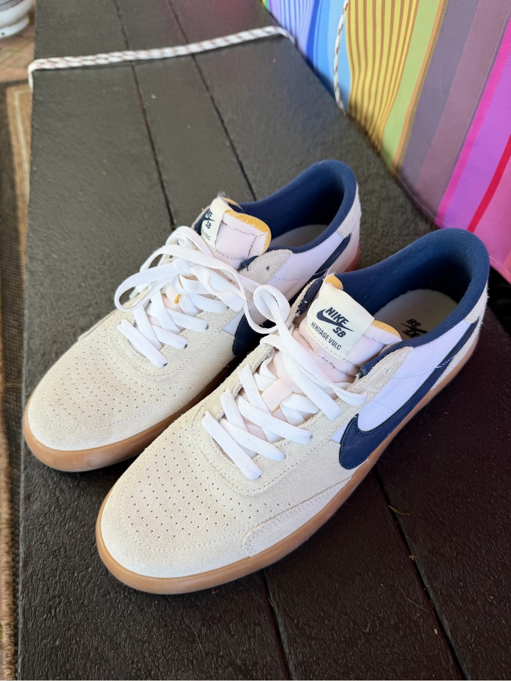 Nike Men’s White and Navy Skate Sneakers with Gum Sole
